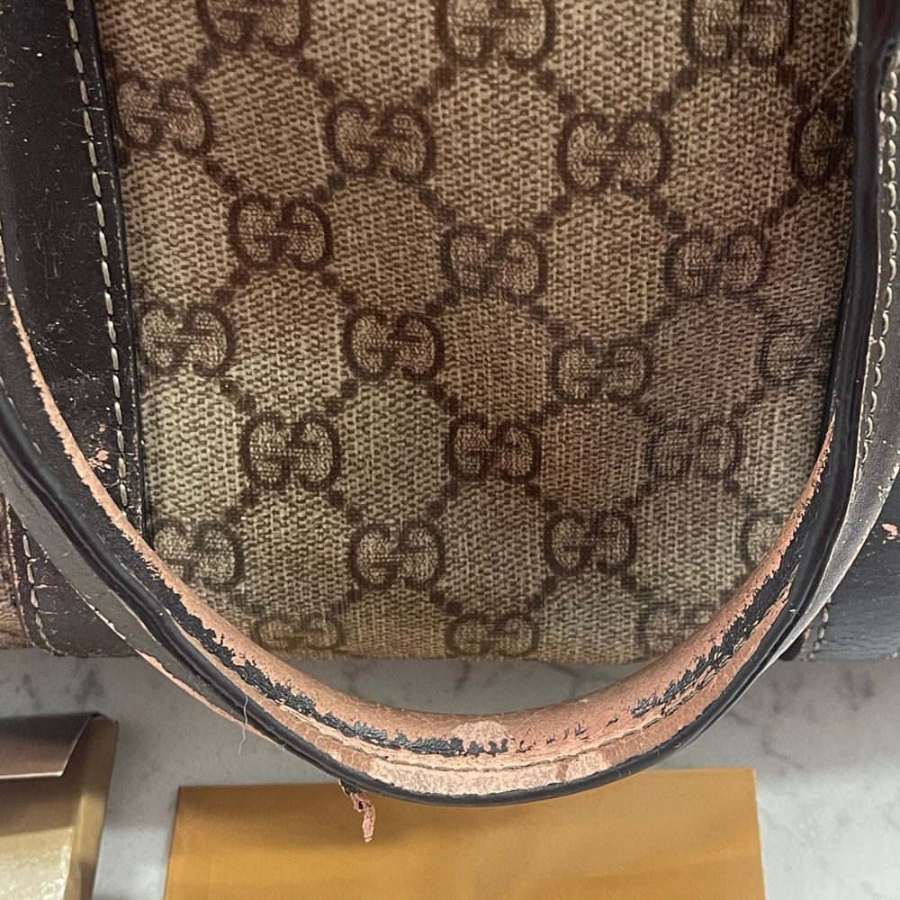 Gucci Vintage GG Speedy Monogram Handbag Brown Leather SOLD - Picture 9 of 16